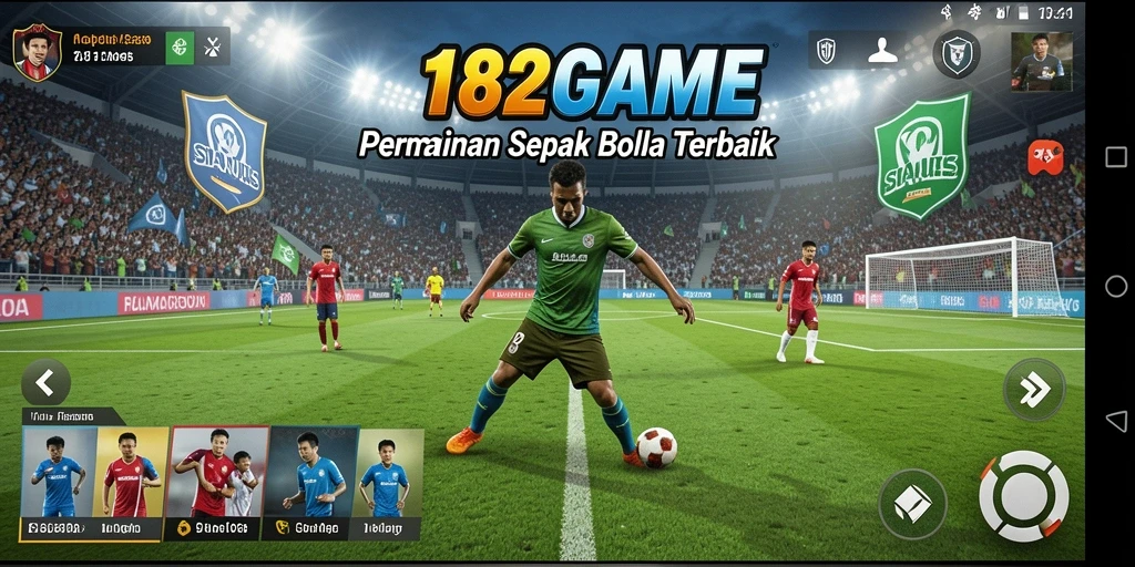 Screenshot <strong>182GAME</strong> menampilkan aksi mendebarkan dalam pertandingan sepak bola.