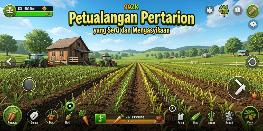 Screenshot utama 99ZK menampilkan gameplay seru bertani.