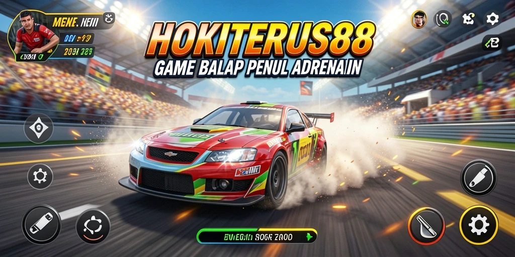 Tampilan gameplay HOKITERUS88 yang seru dengan balapan yang intens.