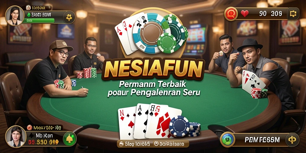 Screenshot utama NESIAFUN menunjukkan gameplay poker yang mendebarkan.