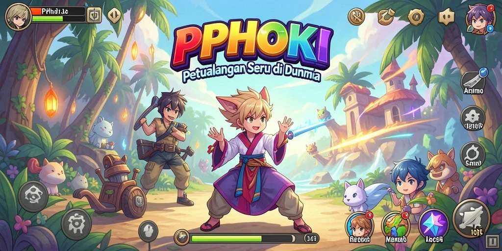 Tangkapan layar utama PPHOKI menampilkan aksi seru di dunia Anime.